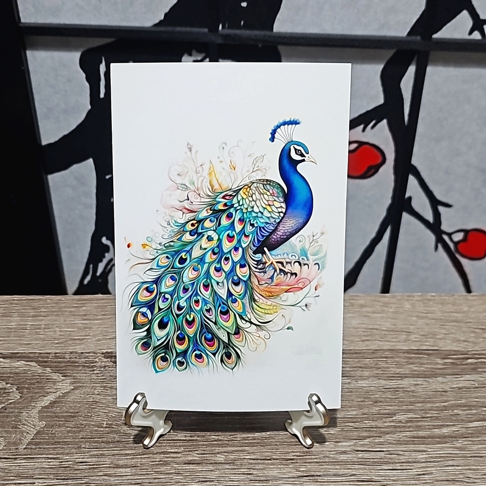 4x6 Peacock Bird Watercolor Oil‎ Painting Fantasy Art Print